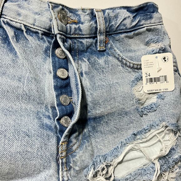 We The Free Shorts Blue Destroyed Button Fly Raw Hem 24 - Picture 9 of 14